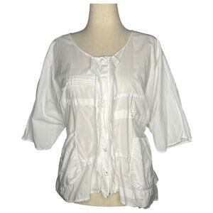 Krista Larson Blouse One Size White Pleated Cotton Artisanal Lagenlook USA Made